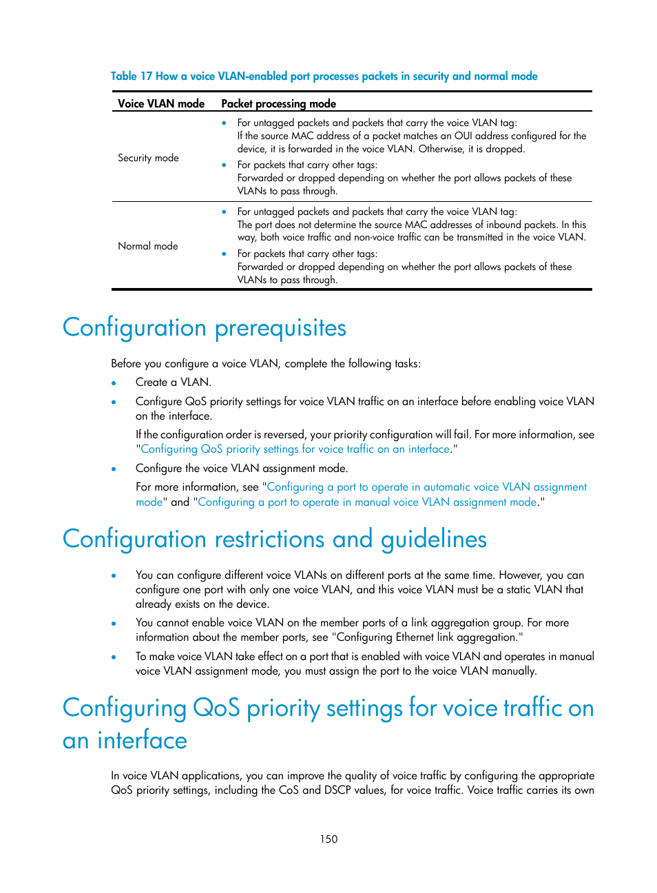 Configuration prerequisites, Configuration restrictions and guidelines | H3C Technologies H3C WX5500E Series Access Controllers User Manual | Page 161 / 221