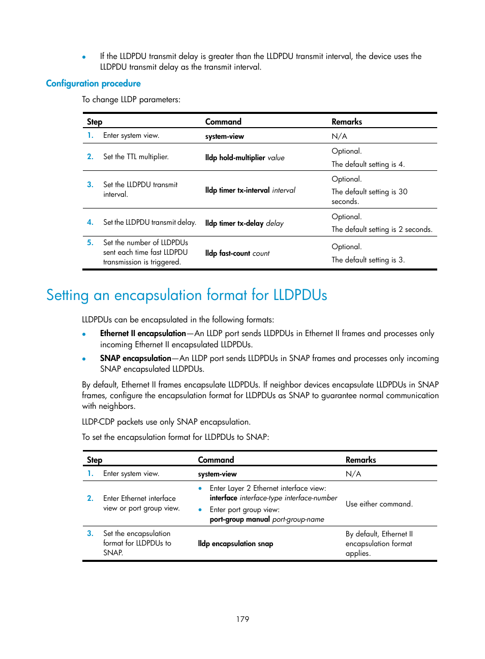 Configuration procedure, Setting an encapsulation format for lldpdus | H3C Technologies H3C WX5500E Series Access Controllers User Manual | Page 190 / 221