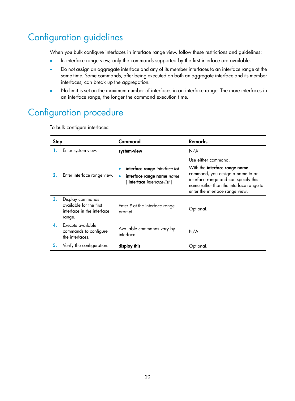 Configuration guidelines, Configuration procedure | H3C Technologies H3C WX5500E Series Access Controllers User Manual | Page 31 / 221