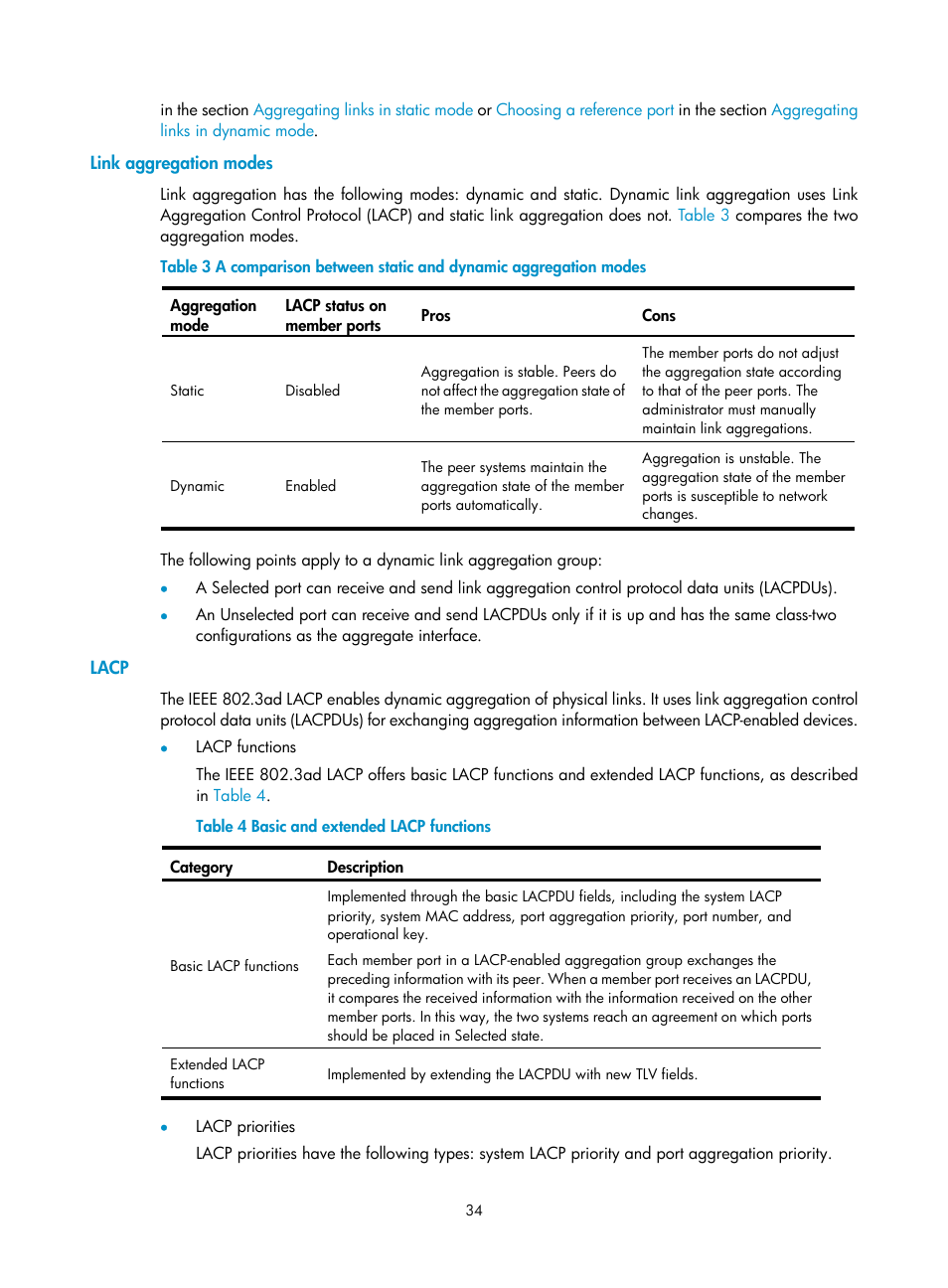 Link aggregation modes, Lacp | H3C Technologies H3C WX5500E Series Access Controllers User Manual | Page 45 / 221