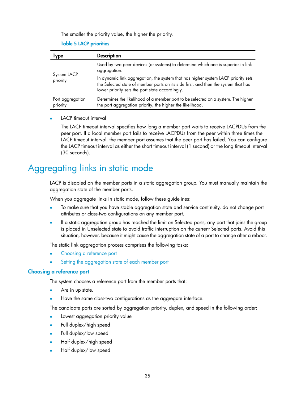 Aggregating links in static mode, Choosing a reference port | H3C Technologies H3C WX5500E Series Access Controllers User Manual | Page 46 / 221