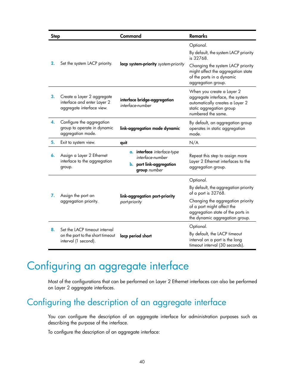 Configuring an aggregate interface, Configuring an aggregate, Interface | H3C Technologies H3C WX5500E Series Access Controllers User Manual | Page 51 / 221