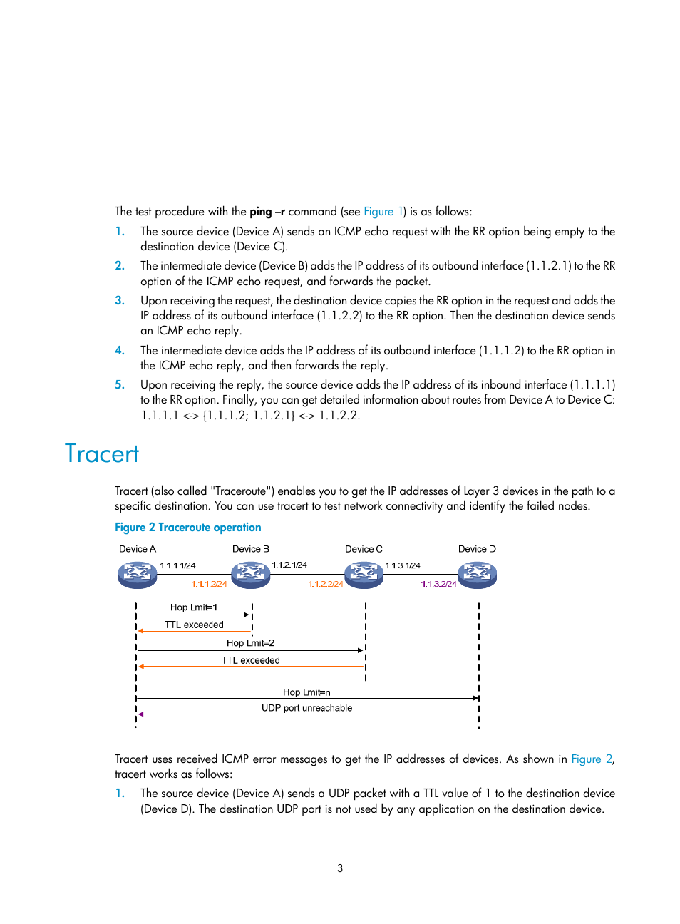 Tracert | H3C Technologies H3C WX5500E Series Access Controllers User Manual | Page 11 / 104