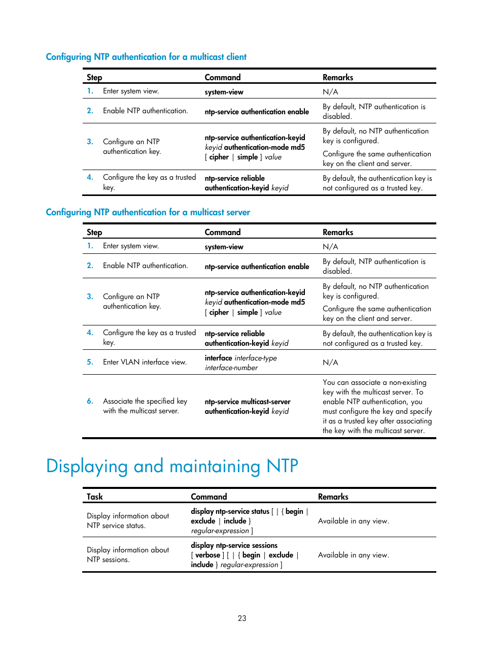 Displaying and maintaining ntp | H3C Technologies H3C WX5500E Series Access Controllers User Manual | Page 31 / 104