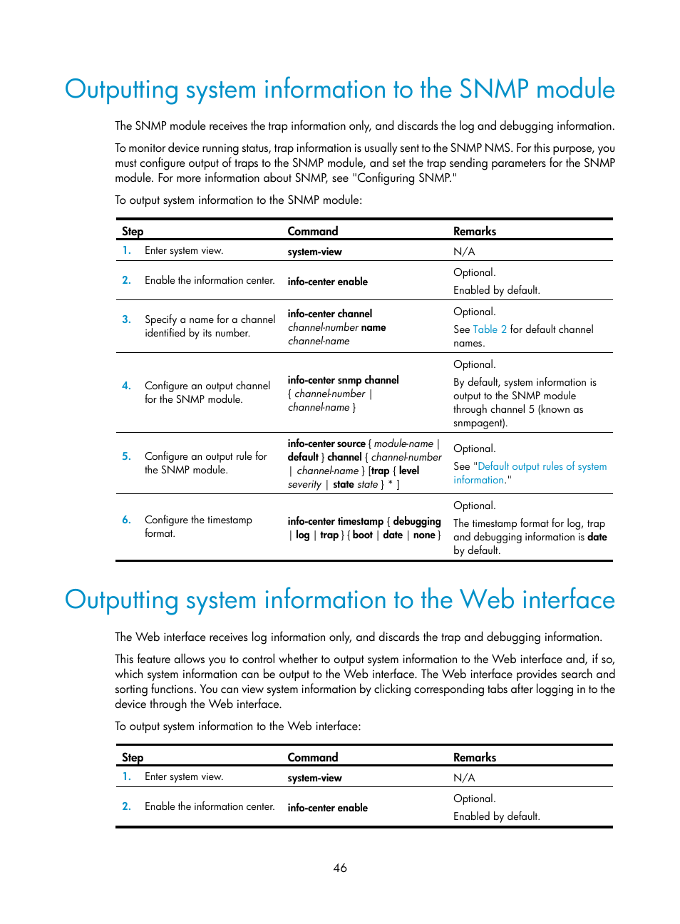 Outputting system information to the snmp module, Outputting system information to the web interface | H3C Technologies H3C WX5500E Series Access Controllers User Manual | Page 54 / 104