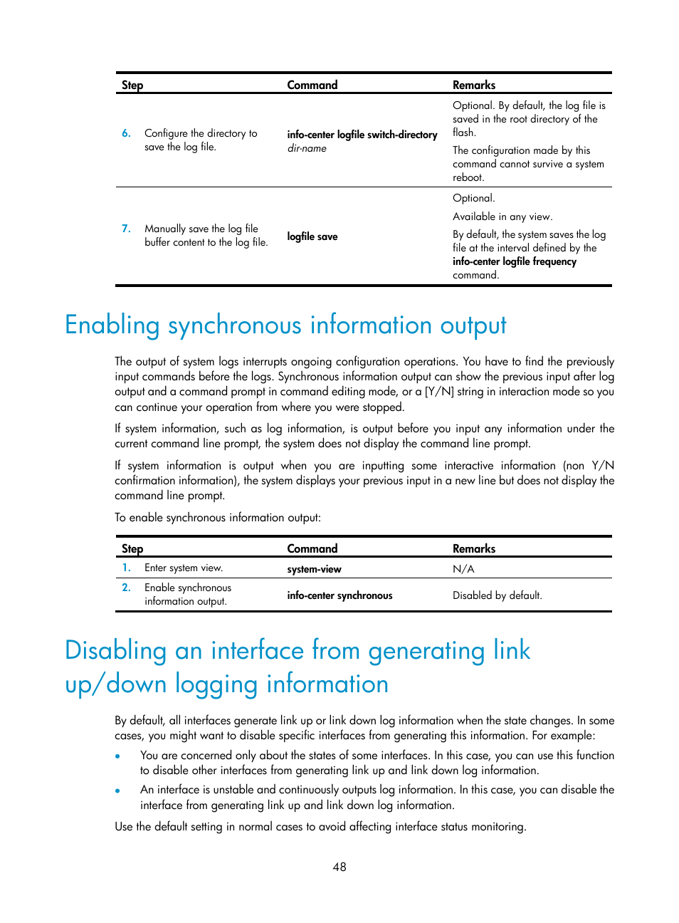 Enabling synchronous information output | H3C Technologies H3C WX5500E Series Access Controllers User Manual | Page 56 / 104