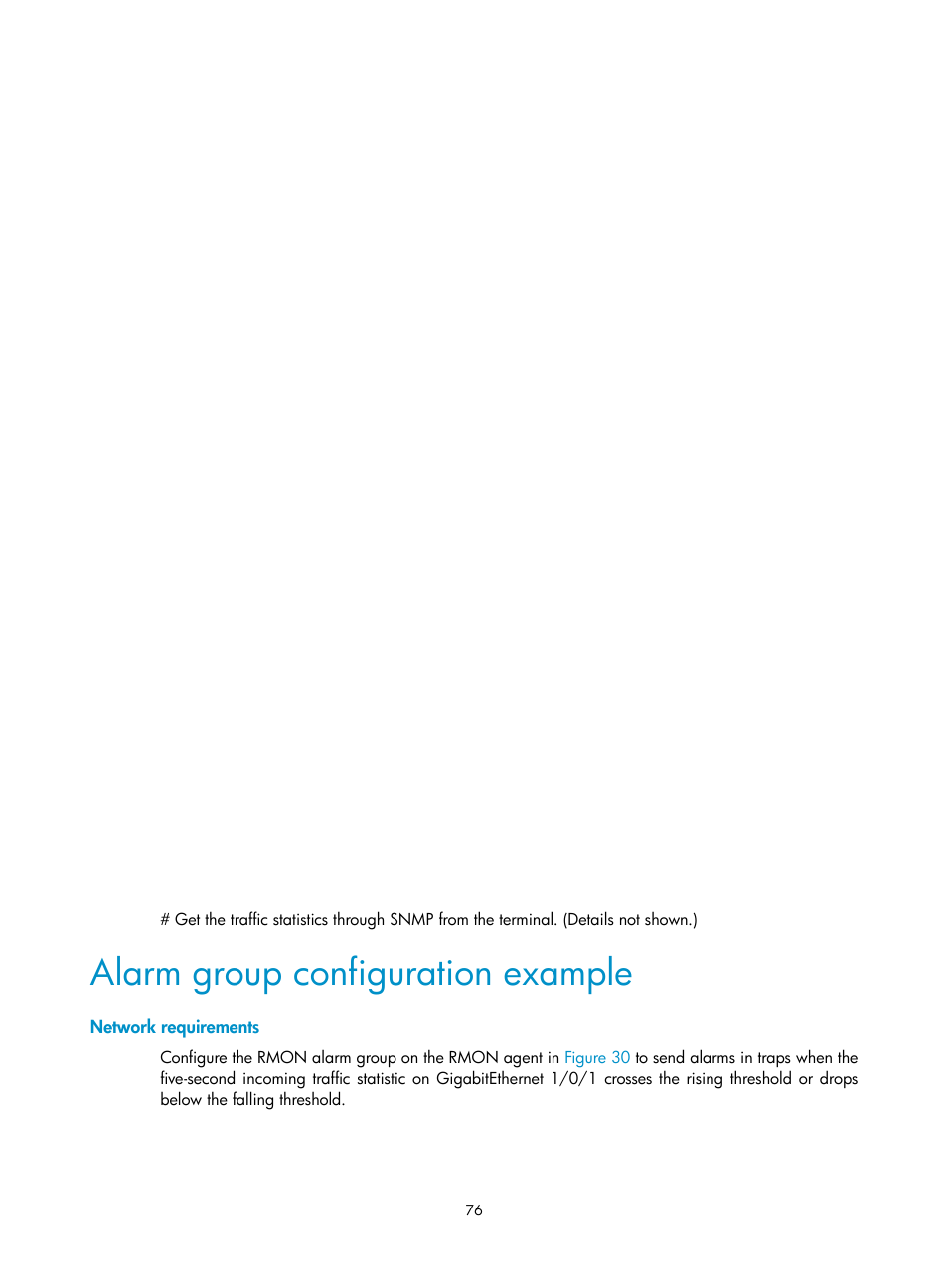 Alarm group configuration example, Network requirements | H3C Technologies H3C WX5500E Series Access Controllers User Manual | Page 84 / 104
