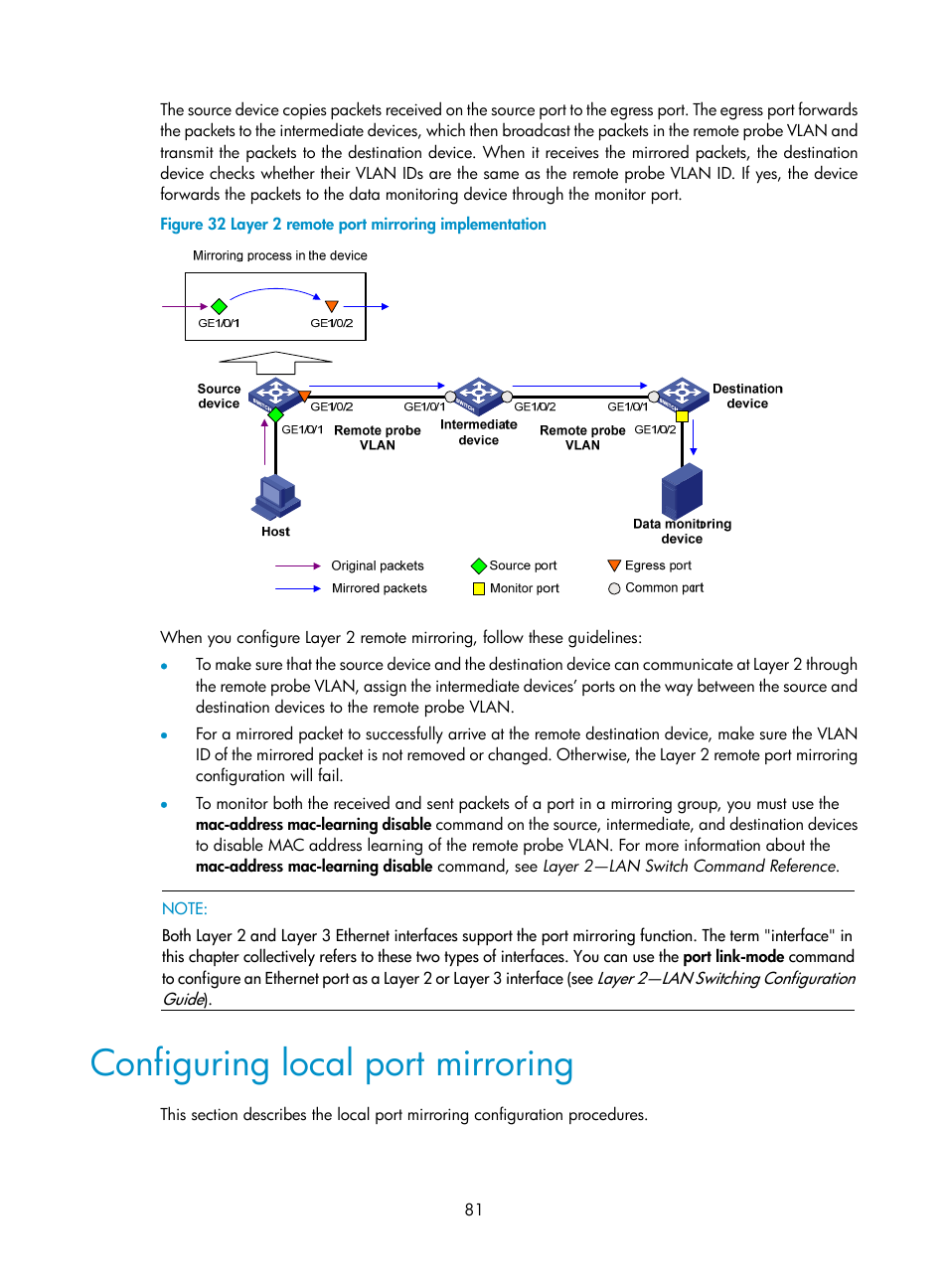 Configuring local port mirroring | H3C Technologies H3C WX5500E Series Access Controllers User Manual | Page 89 / 104