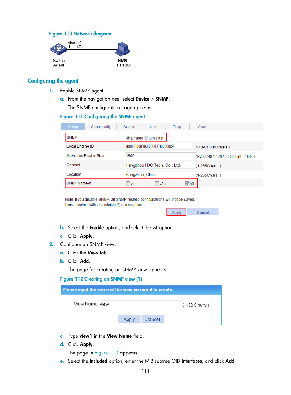 Configuring the agent | H3C Technologies H3C WX5500E Series Access Controllers User Manual | Page 121 / 254