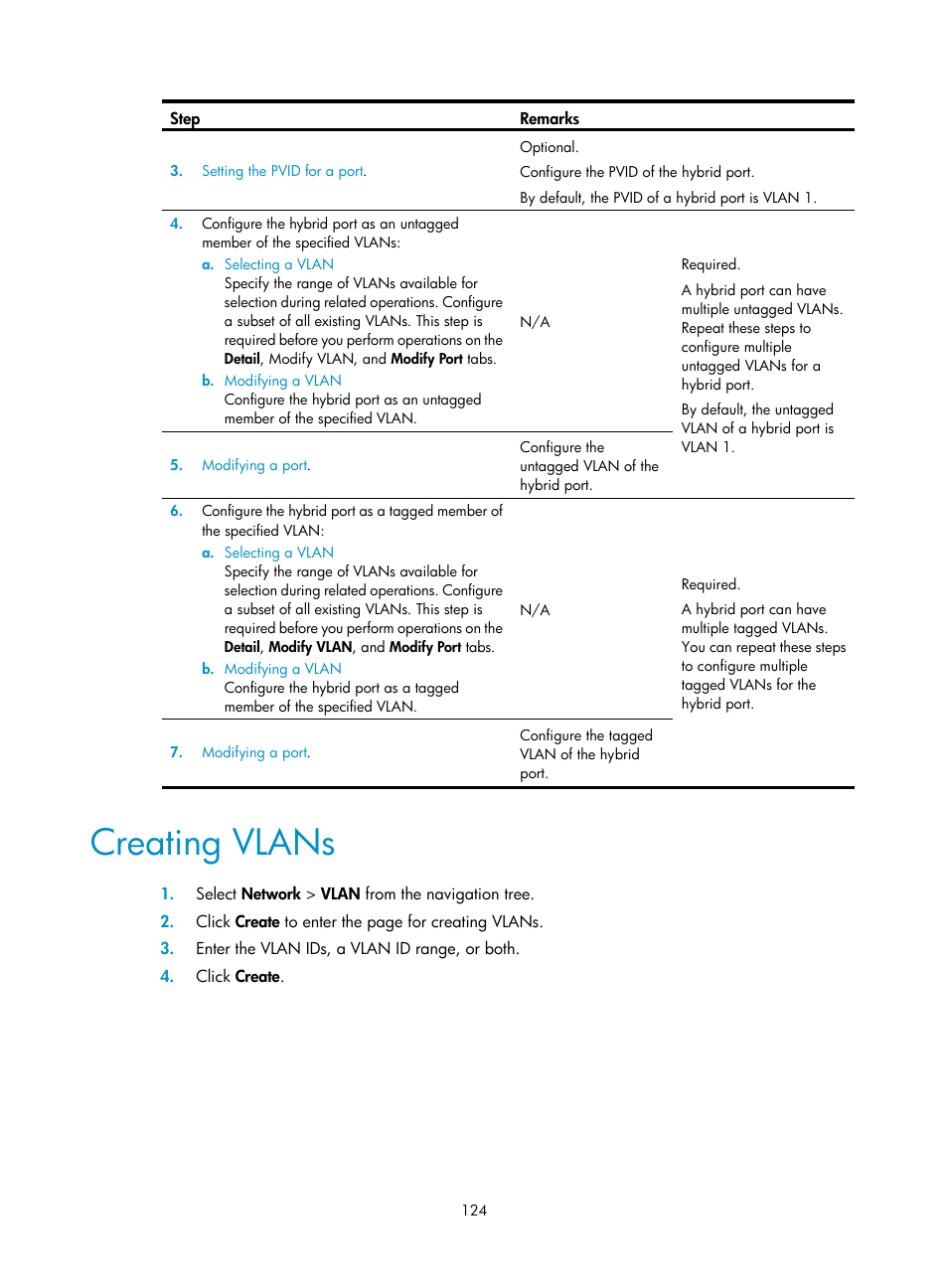 Creating vlans | H3C Technologies H3C WX5500E Series Access Controllers User Manual | Page 134 / 254