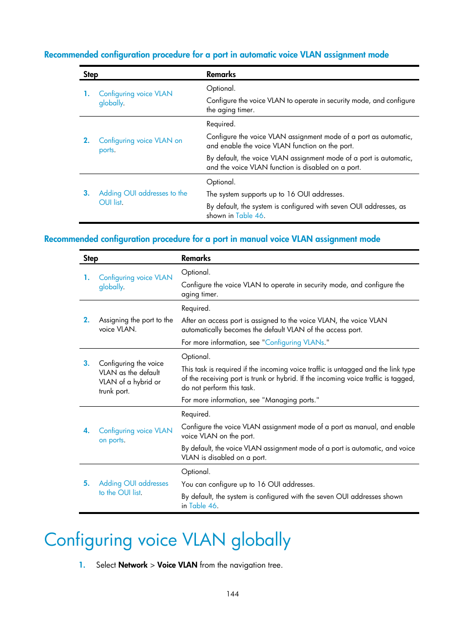 Configuring voice vlan globally | H3C Technologies H3C WX5500E Series Access Controllers User Manual | Page 154 / 254