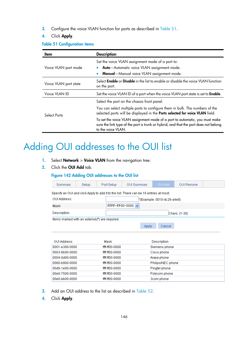 Adding oui addresses to the oui list, Adding oui addresses to the, Oui list | Adding oui addresses, To the oui list | H3C Technologies H3C WX5500E Series Access Controllers User Manual | Page 156 / 254