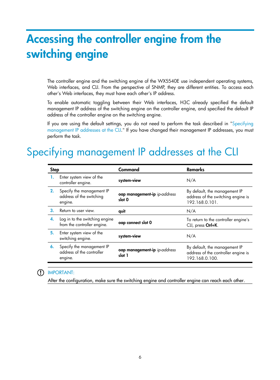 Specifying management ip addresses at the cli | H3C Technologies H3C WX5500E Series Access Controllers User Manual | Page 16 / 254