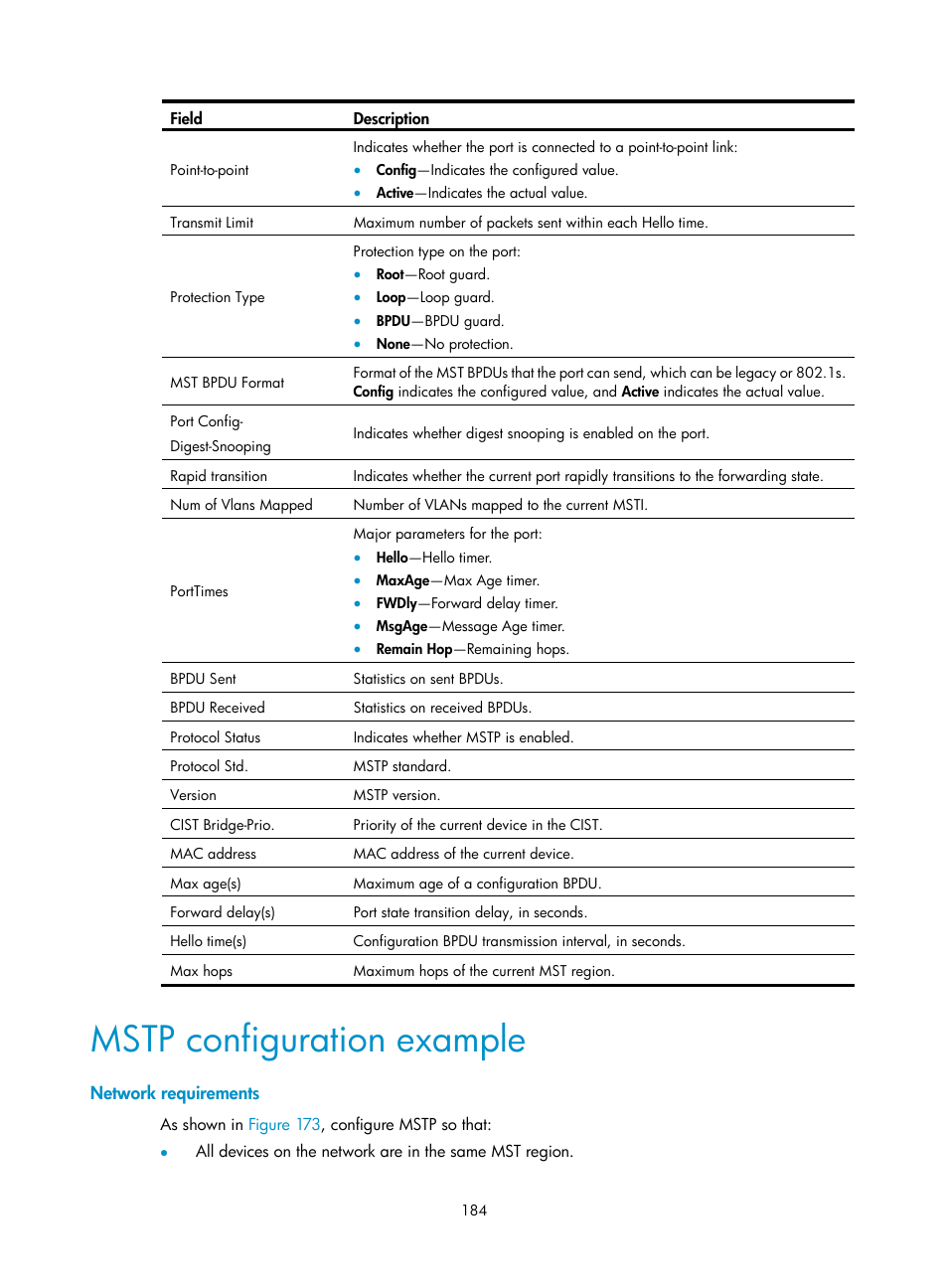 Mstp configuration example, Network requirements | H3C Technologies H3C WX5500E Series Access Controllers User Manual | Page 194 / 254