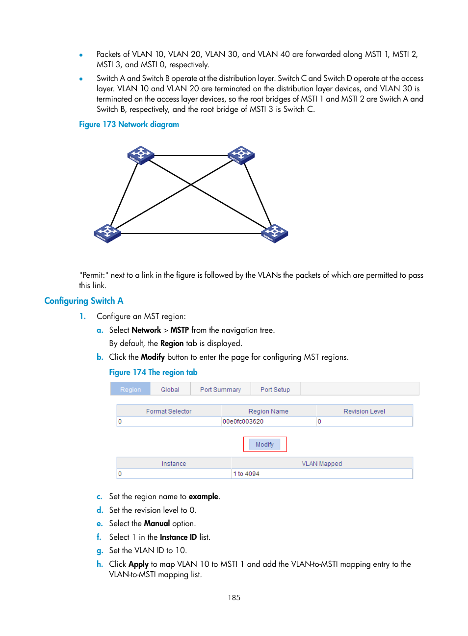 Configuring switch a | H3C Technologies H3C WX5500E Series Access Controllers User Manual | Page 195 / 254