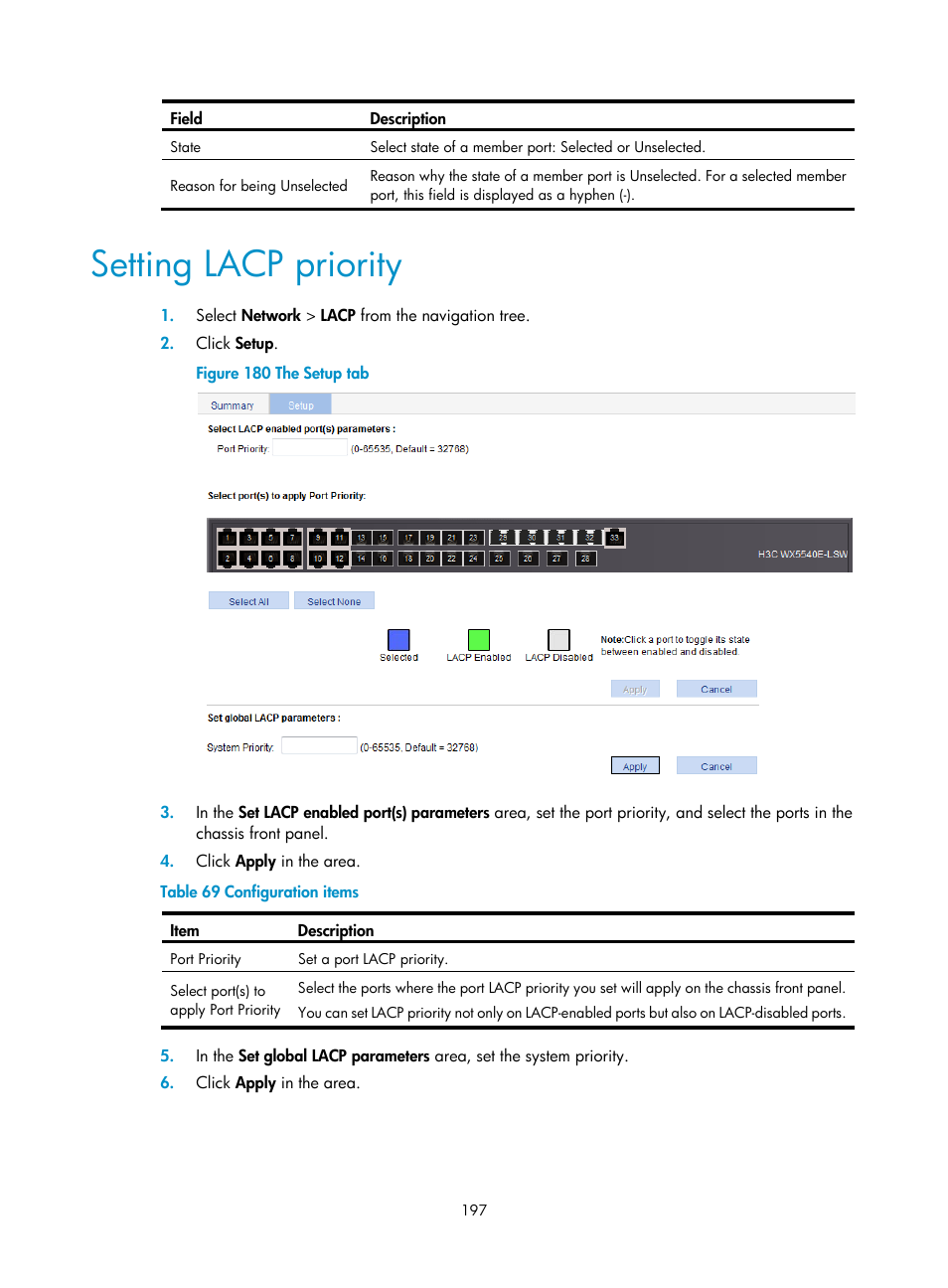 Setting lacp priority | H3C Technologies H3C WX5500E Series Access Controllers User Manual | Page 207 / 254