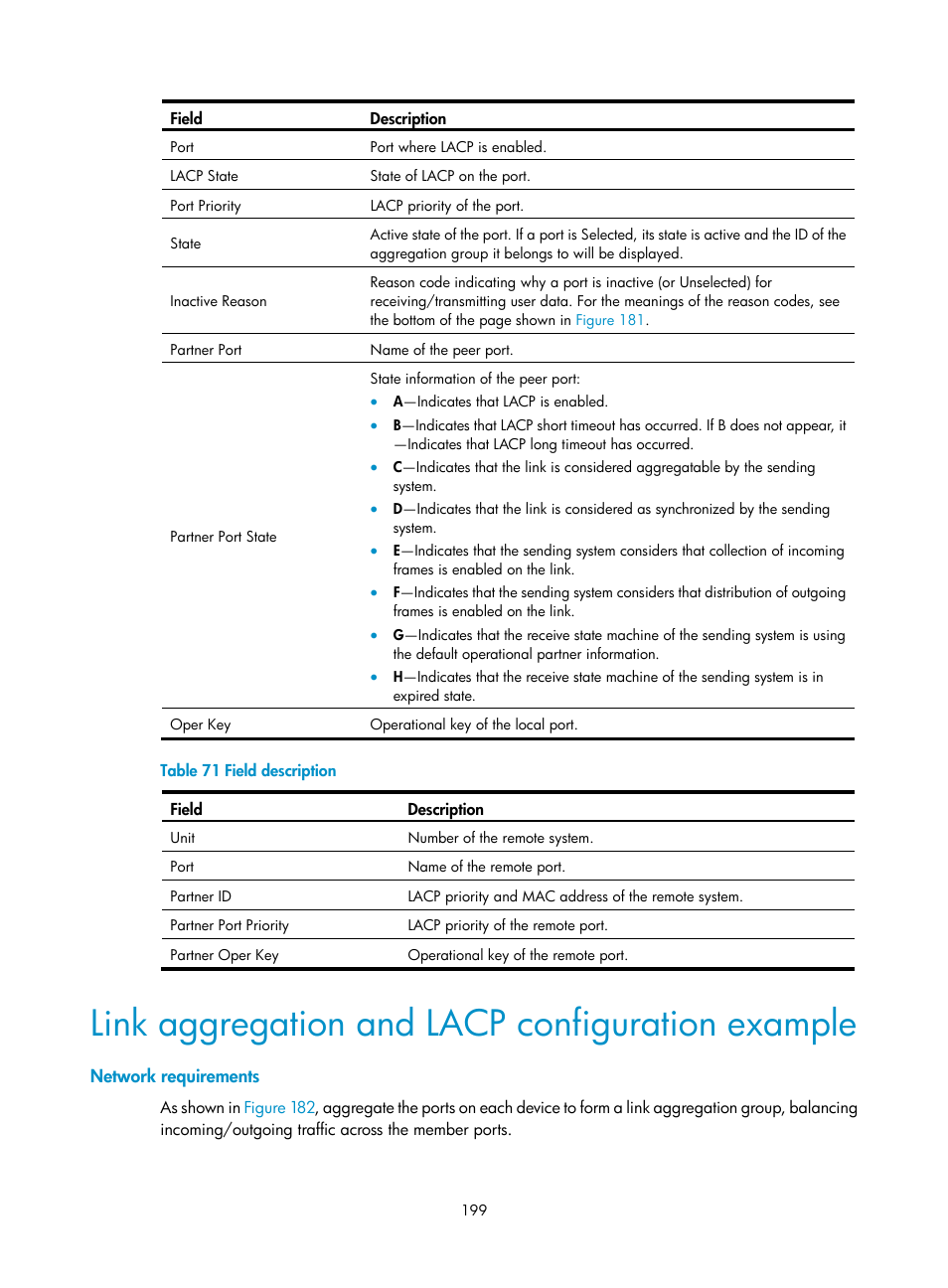 Link aggregation and lacp configuration example, Network requirements | H3C Technologies H3C WX5500E Series Access Controllers User Manual | Page 209 / 254