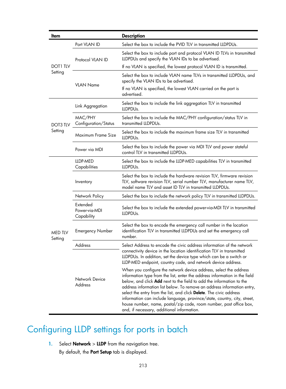 Configuring lldp settings for ports in batch | H3C Technologies H3C WX5500E Series Access Controllers User Manual | Page 223 / 254