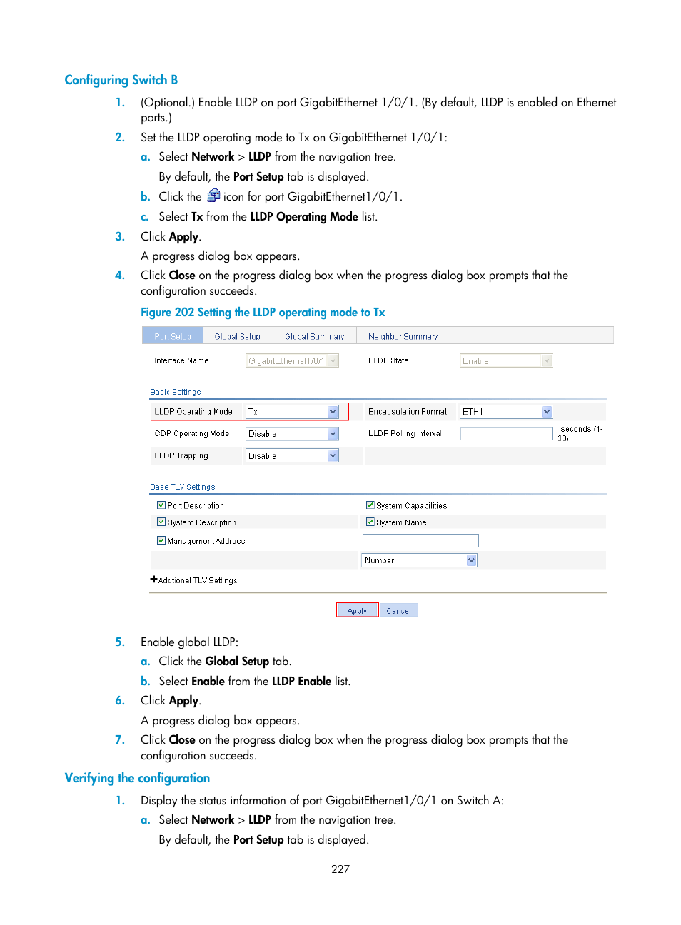 Configuring switch b, Verifying the configuration | H3C Technologies H3C WX5500E Series Access Controllers User Manual | Page 237 / 254