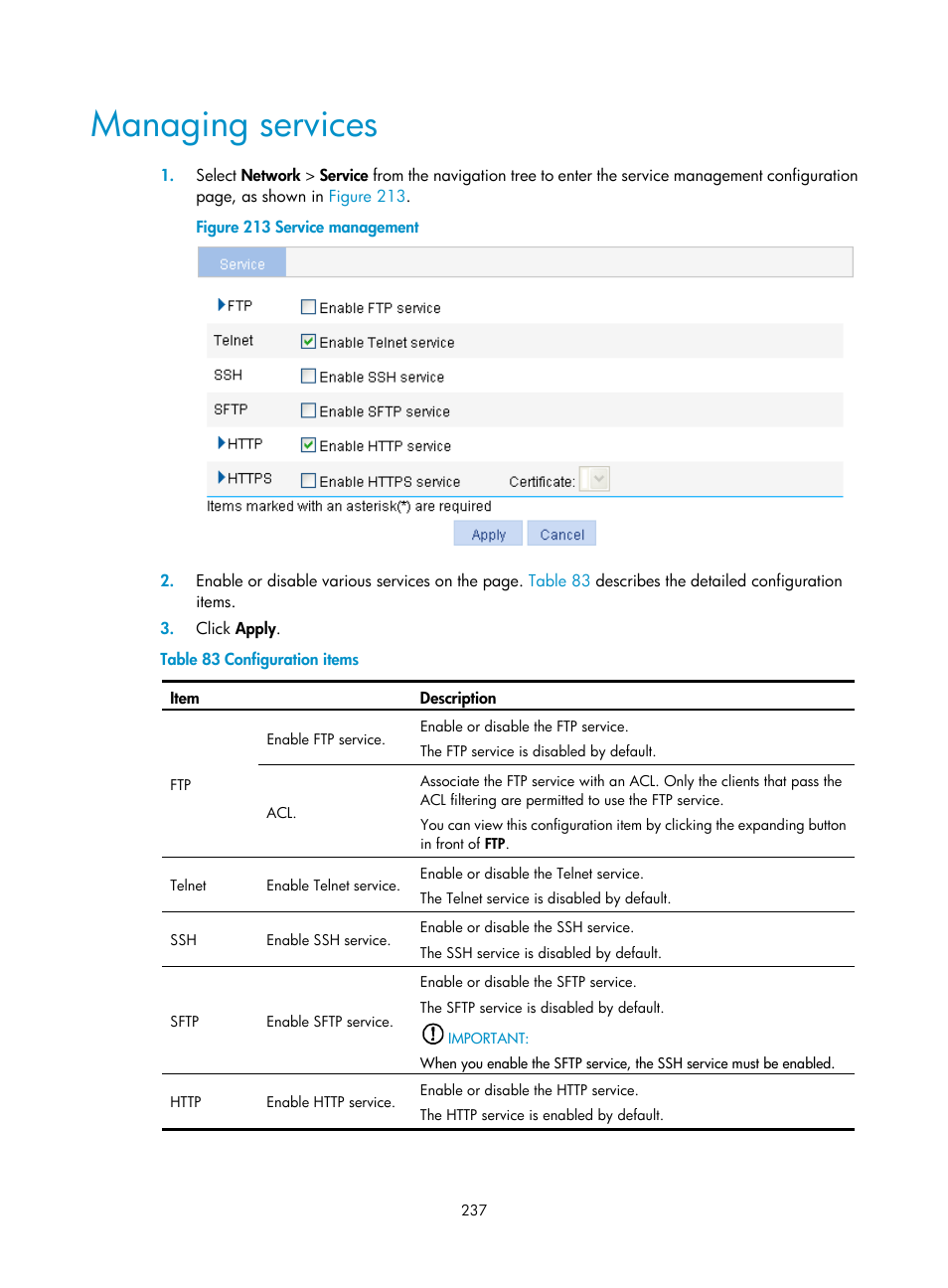 Managing services | H3C Technologies H3C WX5500E Series Access Controllers User Manual | Page 247 / 254
