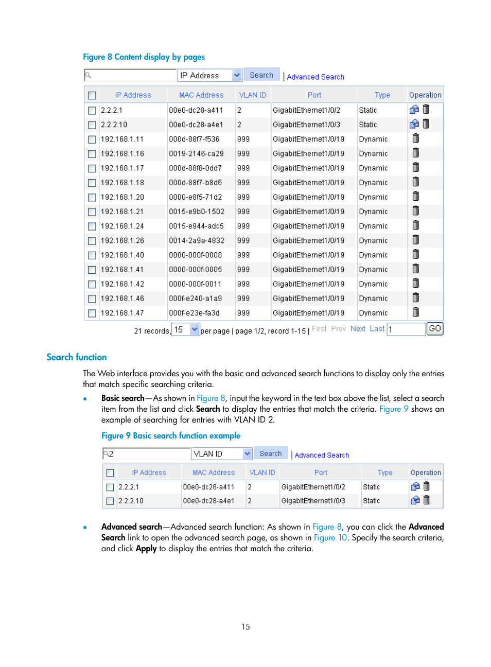 Search function | H3C Technologies H3C WX5500E Series Access Controllers User Manual | Page 25 / 254