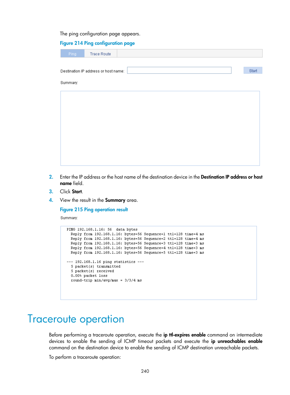 Traceroute operation | H3C Technologies H3C WX5500E Series Access Controllers User Manual | Page 250 / 254