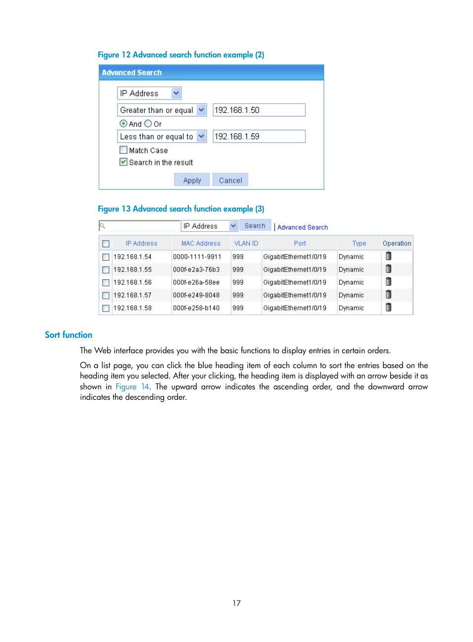 Sort function, Figure 12, Figure 13 | H3C Technologies H3C WX5500E Series Access Controllers User Manual | Page 27 / 254