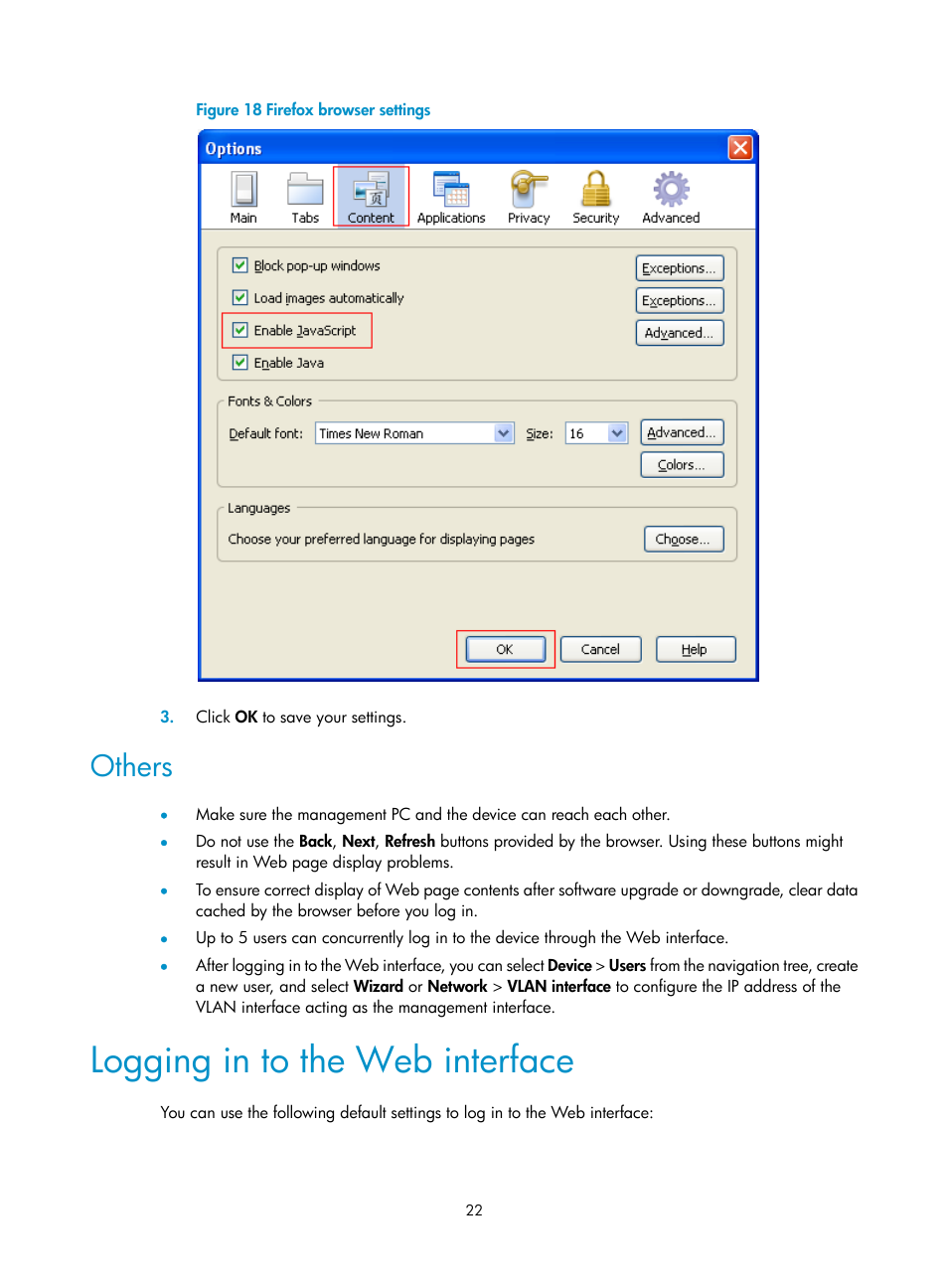 Others, Logging in to the web interface | H3C Technologies H3C WX5500E Series Access Controllers User Manual | Page 32 / 254