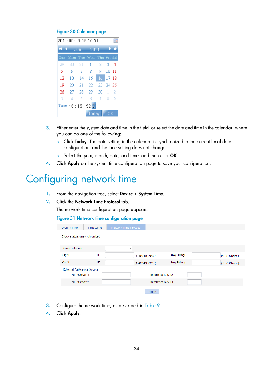 Configuring network time | H3C Technologies H3C WX5500E Series Access Controllers User Manual | Page 44 / 254