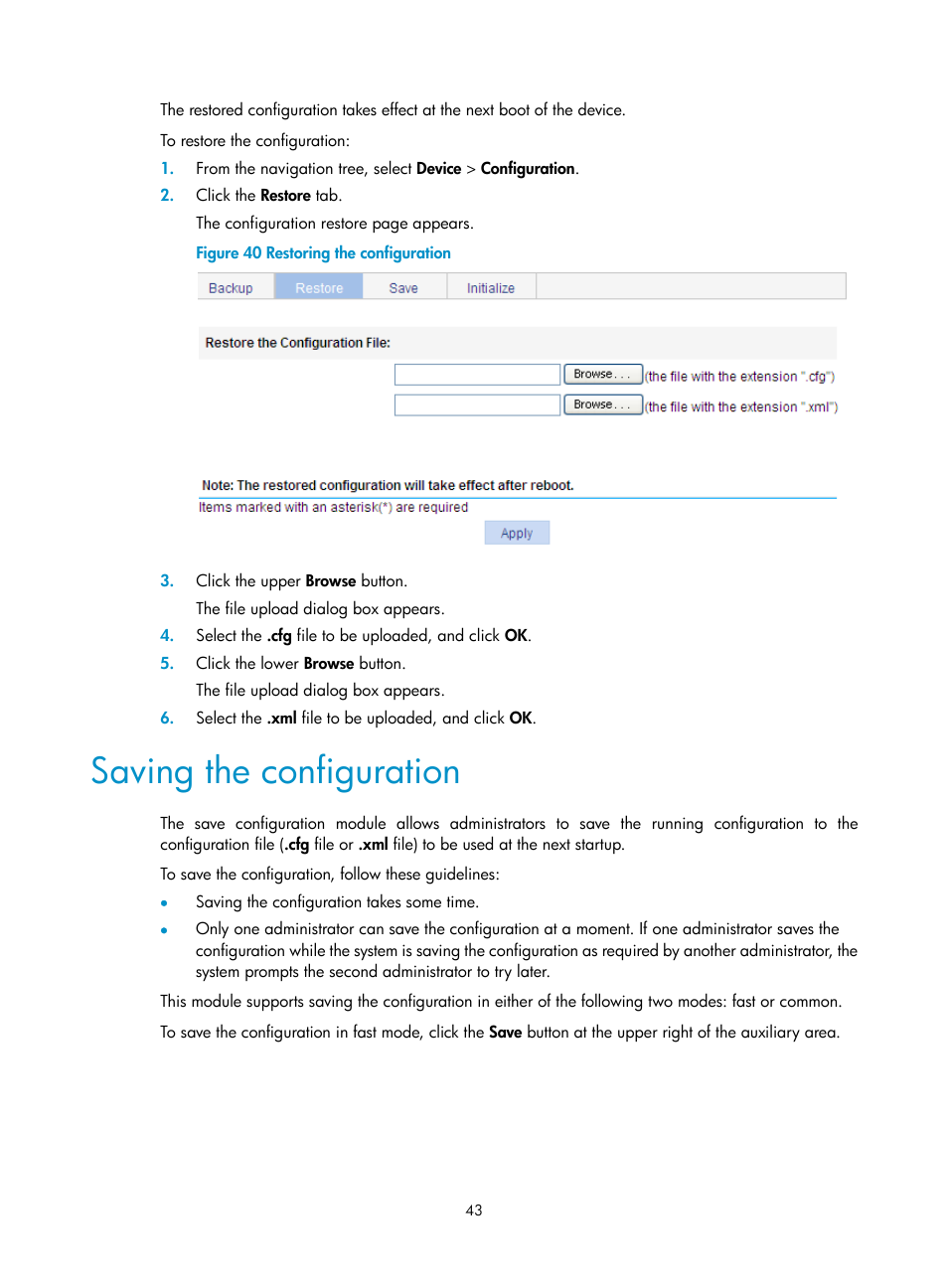 Saving the configuration | H3C Technologies H3C WX5500E Series Access Controllers User Manual | Page 53 / 254