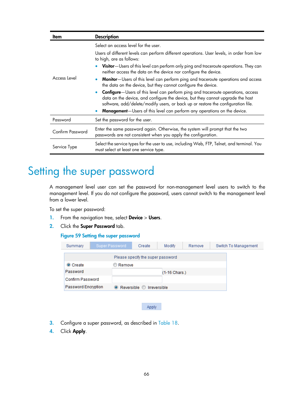 Setting the super password | H3C Technologies H3C WX5500E Series Access Controllers User Manual | Page 76 / 254