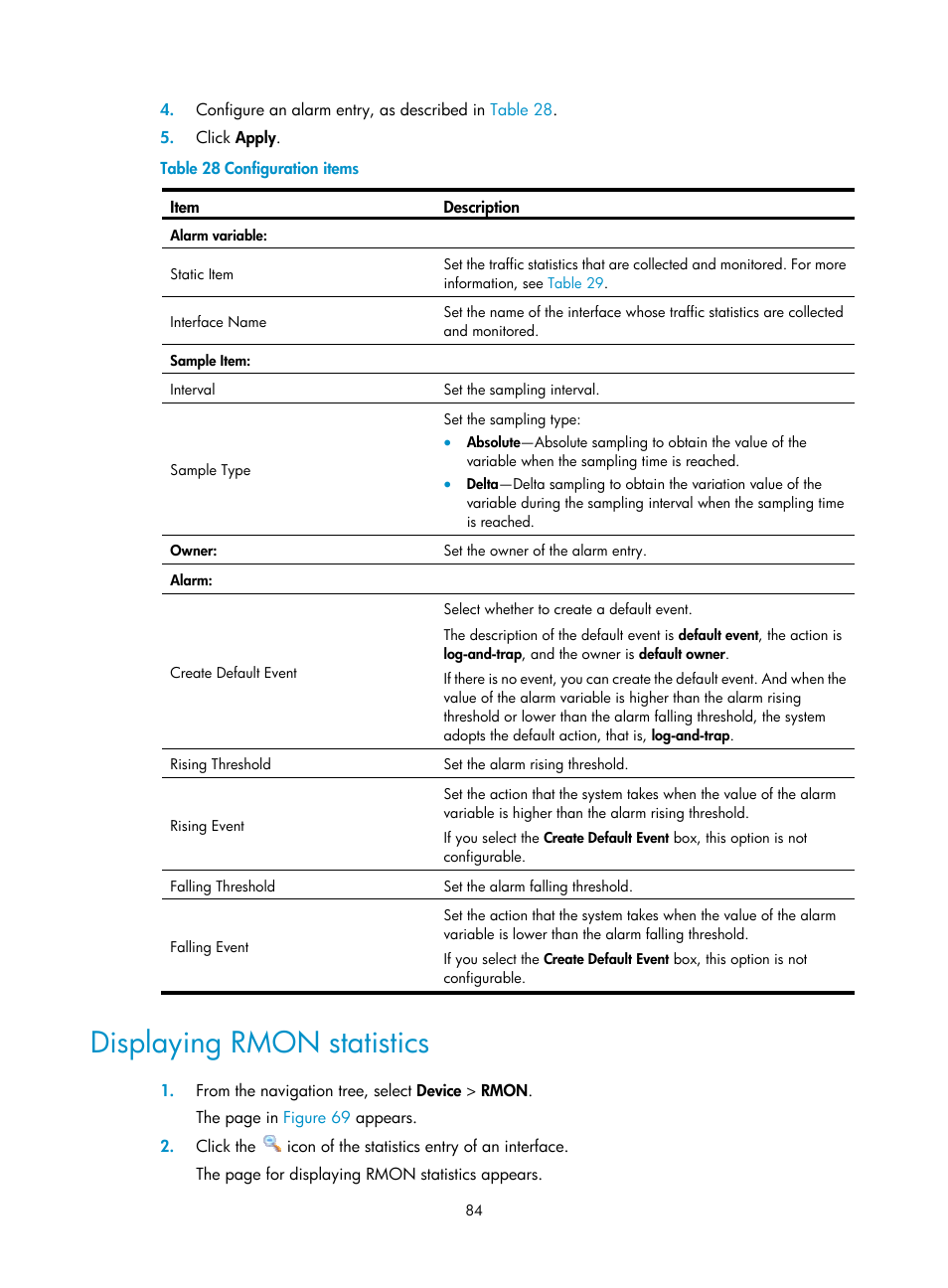 Displaying rmon statistics | H3C Technologies H3C WX5500E Series Access Controllers User Manual | Page 94 / 254