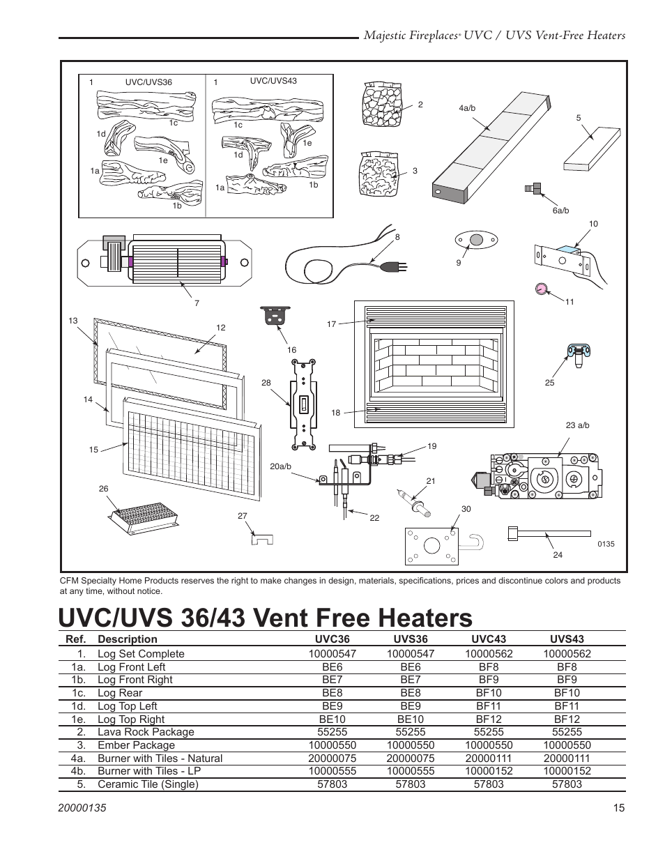 Uvc/uvs 36/43 vent free heaters, Majestic fireplaces, Uvc / uvs vent-free heaters | CFM UVC43 User Manual | Page 15 / 20