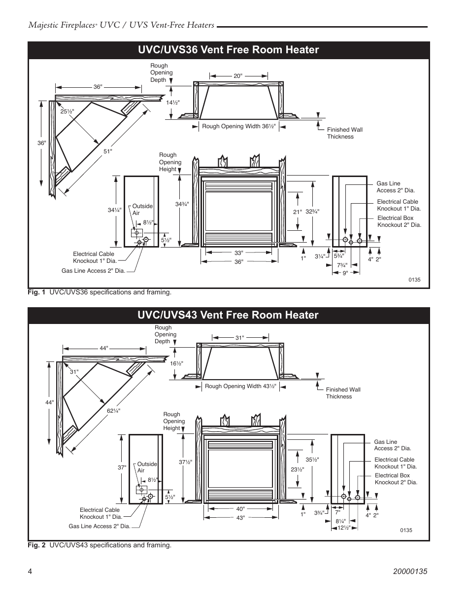 Uvc/uvs36 vent free room heater, Uvc/uvs43 vent free room heater, Majestic fireplaces | Uvc / uvs vent-free heaters | CFM UVC43 User Manual | Page 4 / 20