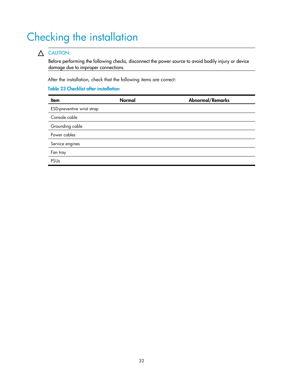 Checking the installation | H3C Technologies H3C WX6000 Series Access Controllers User Manual | Page 40 / 90