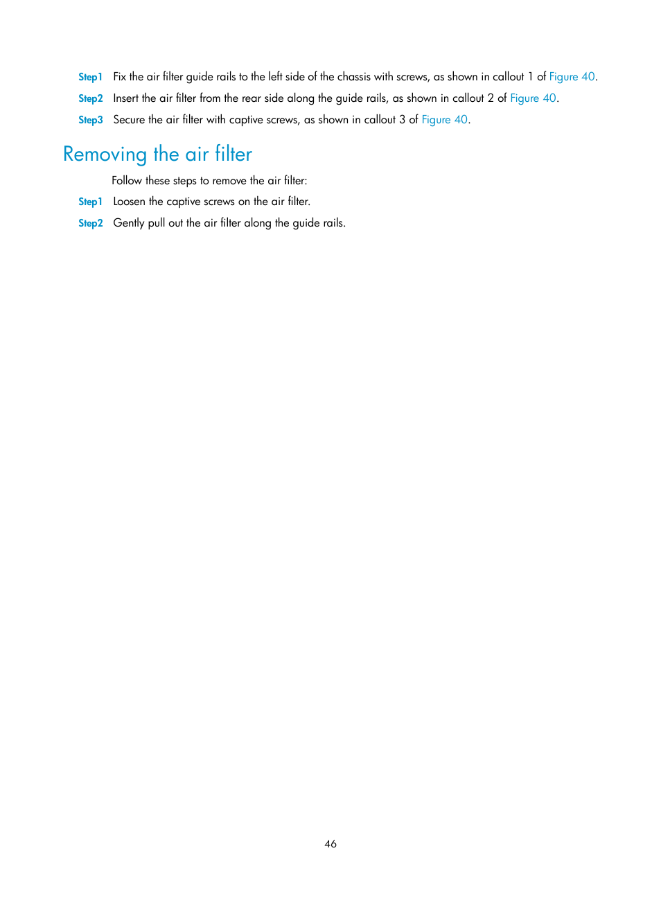 Removing the air filter | H3C Technologies H3C WX6000 Series Access Controllers User Manual | Page 54 / 90