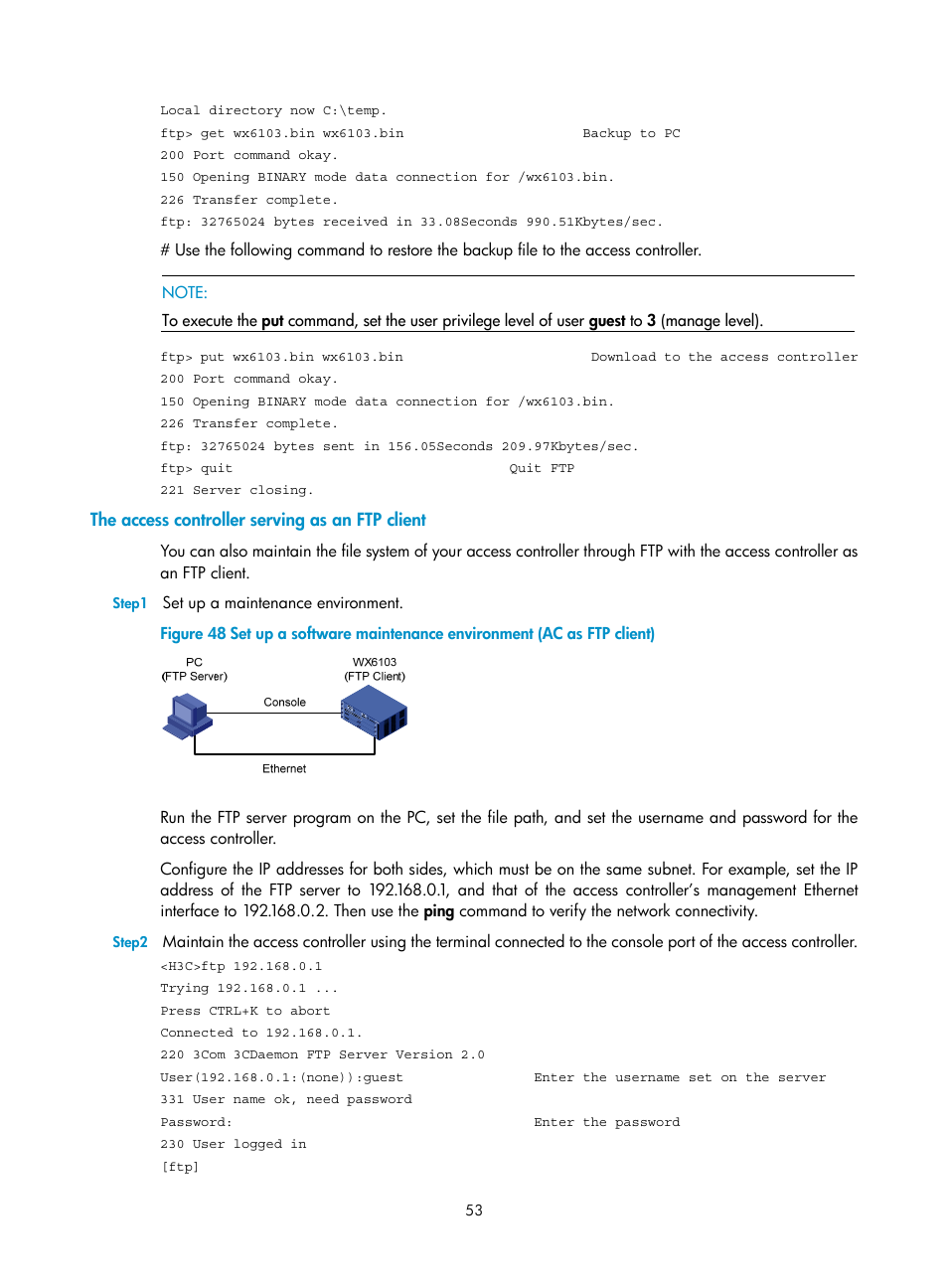 The access controller serving as an ftp client | H3C Technologies H3C WX6000 Series Access Controllers User Manual | Page 61 / 90