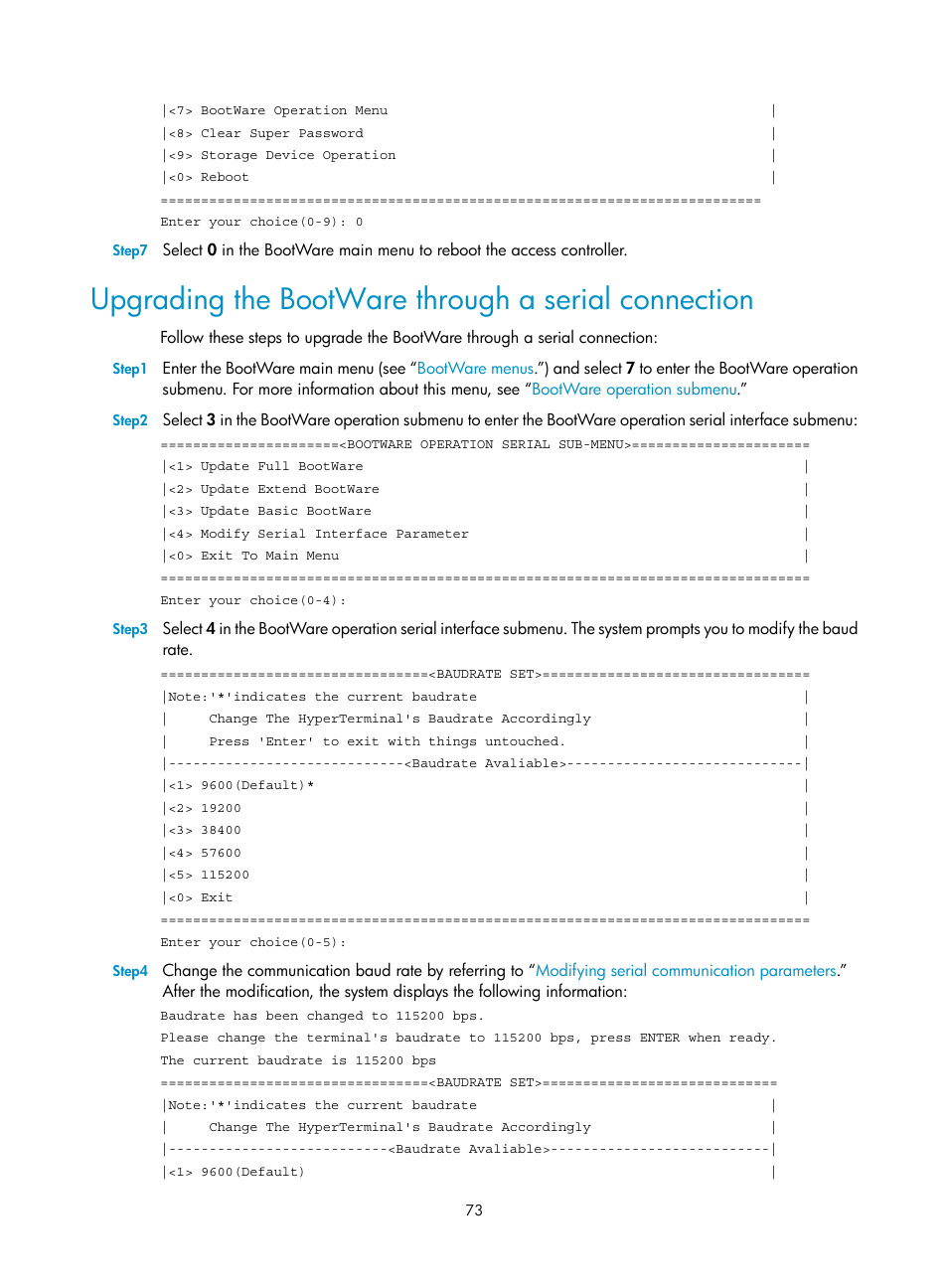 Upgrading the bootware through a serial connection | H3C Technologies H3C WX6000 Series Access Controllers User Manual | Page 81 / 90