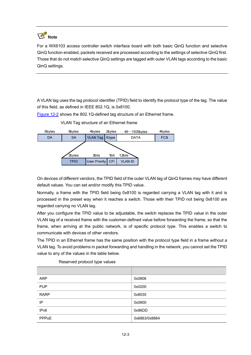 Modification of tpid value of qinq frames | H3C Technologies H3C WX6000 Series Access Controllers User Manual | Page 102 / 678