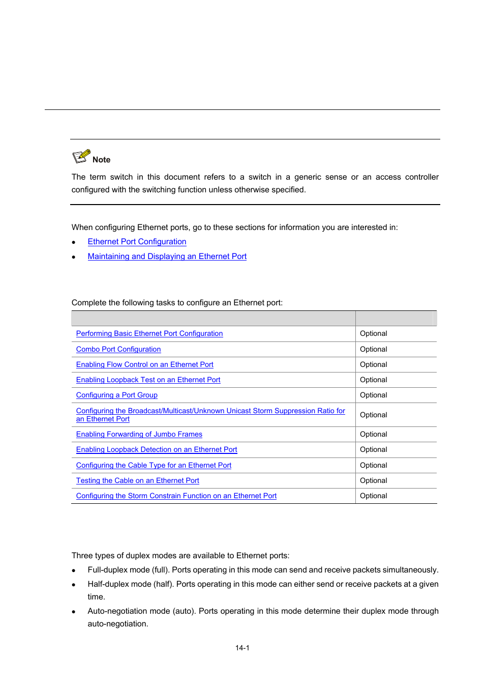 14 port correlation configuration, Ethernet port configuration, Performing basic ethernet port configuration | Port correlation configuration | H3C Technologies H3C WX6000 Series Access Controllers User Manual | Page 114 / 678