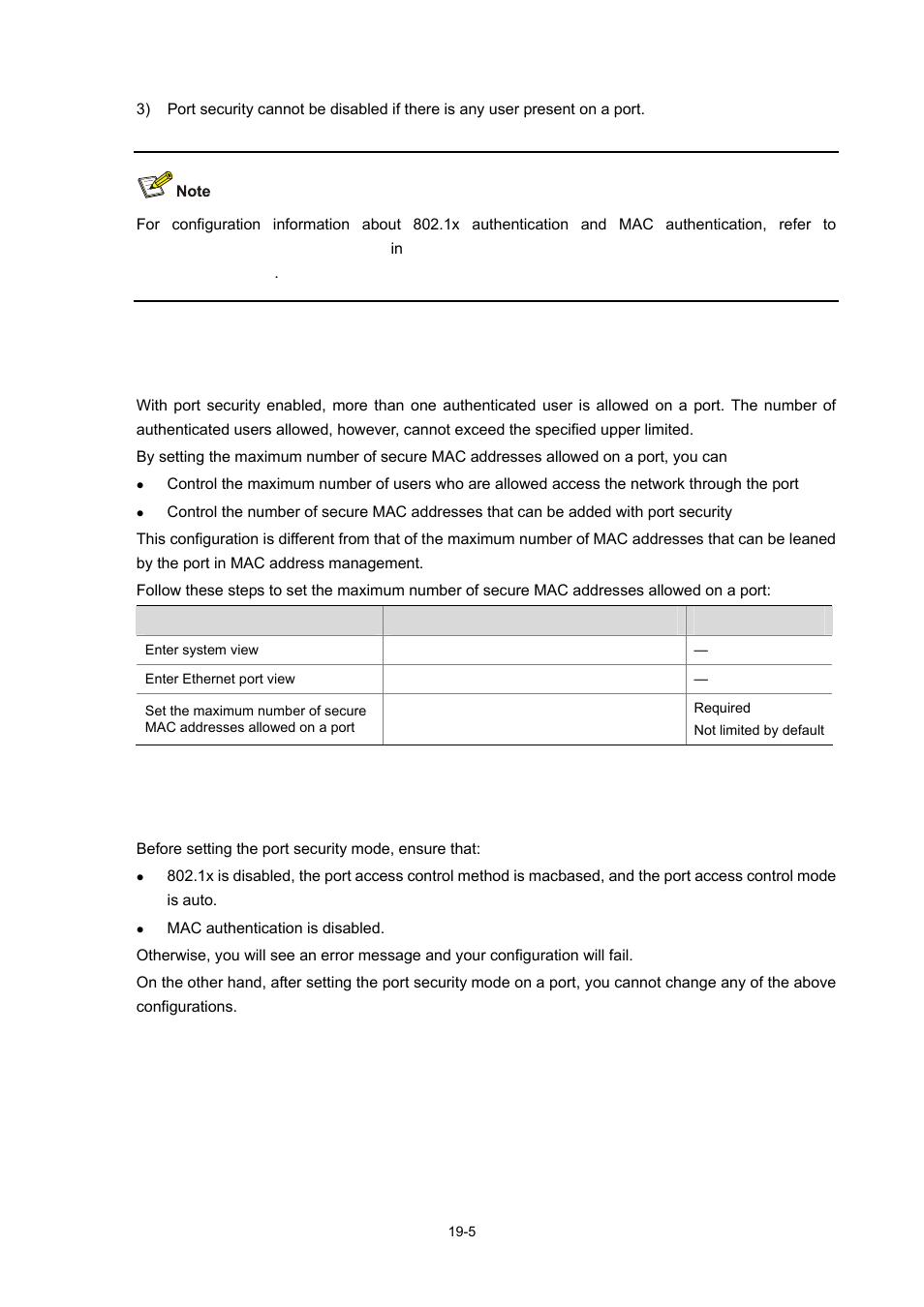 Setting the maximum number of secure mac addresses, Setting the port security mode | H3C Technologies H3C WX6000 Series Access Controllers User Manual | Page 144 / 678