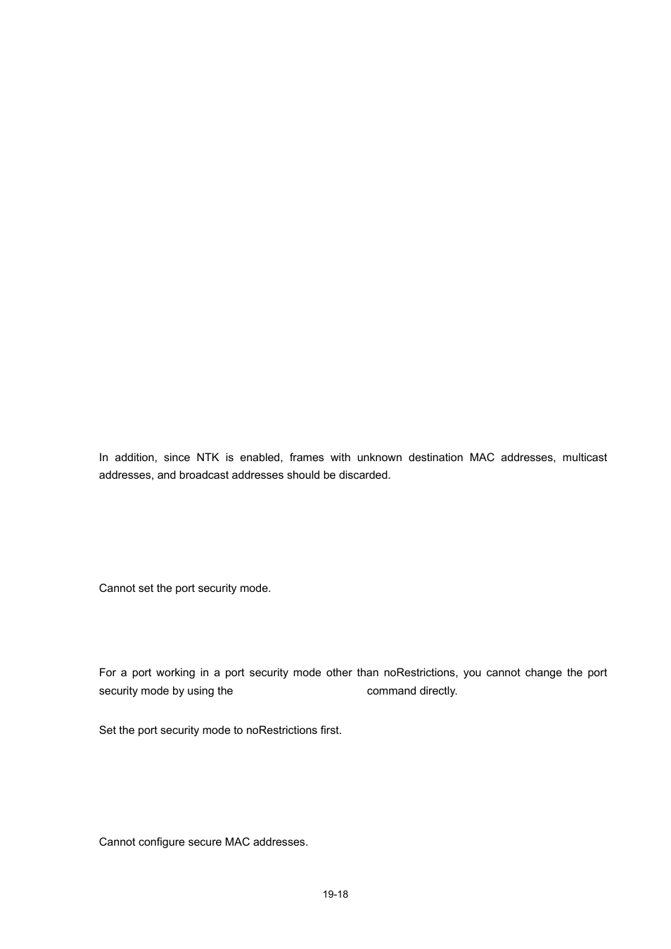 Troubleshooting port security, Cannot set the port security mode, Symptom | Analysis, Solution, Cannot configure secure mac addresses | H3C Technologies H3C WX6000 Series Access Controllers User Manual | Page 157 / 678