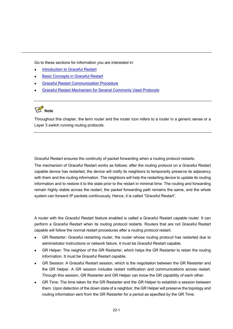 22 gr overview, Introduction to graceful restart, Basic concepts in graceful restart | 1 basic concepts in graceful restart, Gr overview | H3C Technologies H3C WX6000 Series Access Controllers User Manual | Page 209 / 678