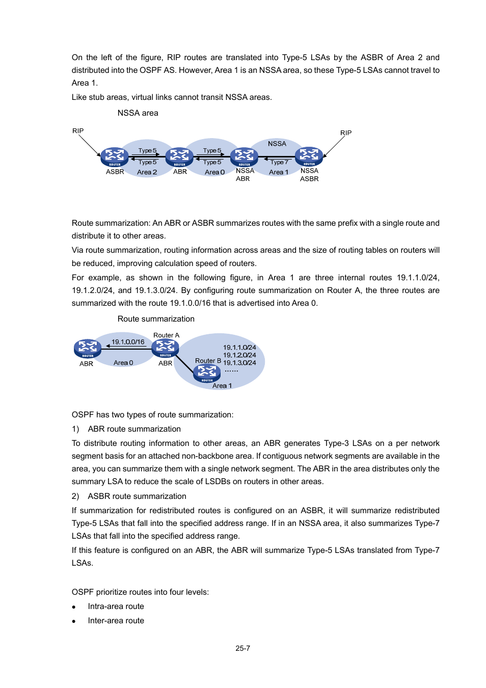 Route summarization, Route types | H3C Technologies H3C WX6000 Series Access Controllers User Manual | Page 241 / 678