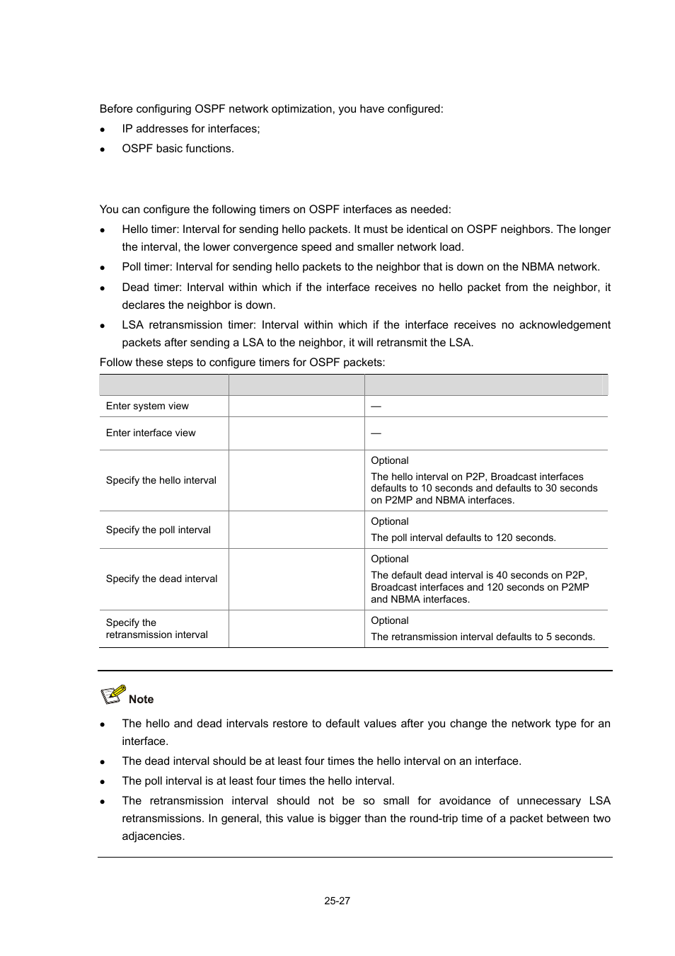 Prerequisites, Configuring ospf packet timers | H3C Technologies H3C WX6000 Series Access Controllers User Manual | Page 261 / 678