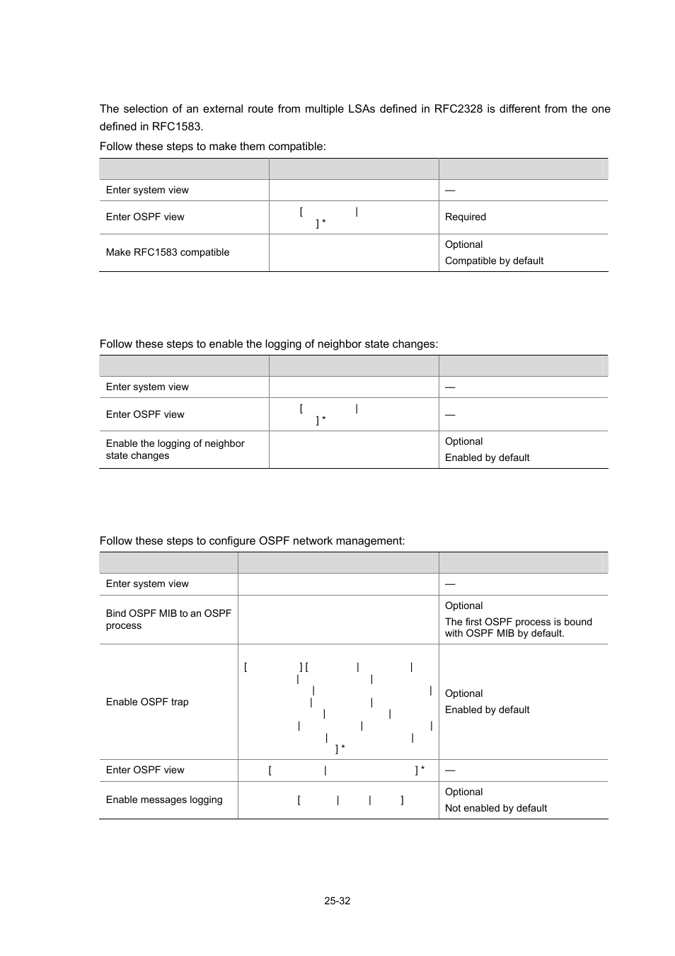Logging neighbor state changes, Configuring ospf network management | H3C Technologies H3C WX6000 Series Access Controllers User Manual | Page 266 / 678