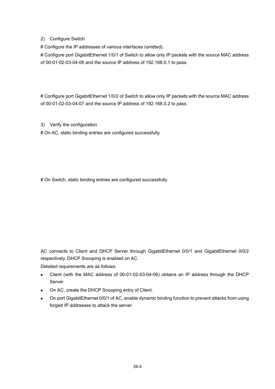 Dynamic binding function configuration example, Network requirements | H3C Technologies H3C WX6000 Series Access Controllers User Manual | Page 290 / 678