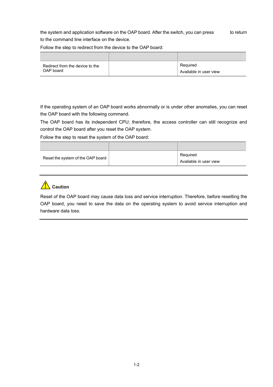 Resetting the system of an oap board | H3C Technologies H3C WX6000 Series Access Controllers User Manual | Page 30 / 678