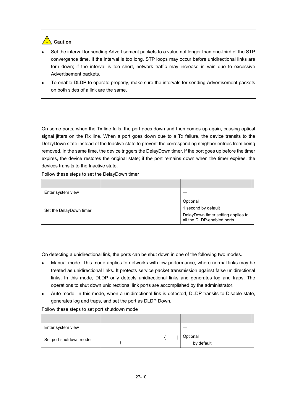 Setting the delaydown timer, Setting the port shutdown mode | H3C Technologies H3C WX6000 Series Access Controllers User Manual | Page 302 / 678