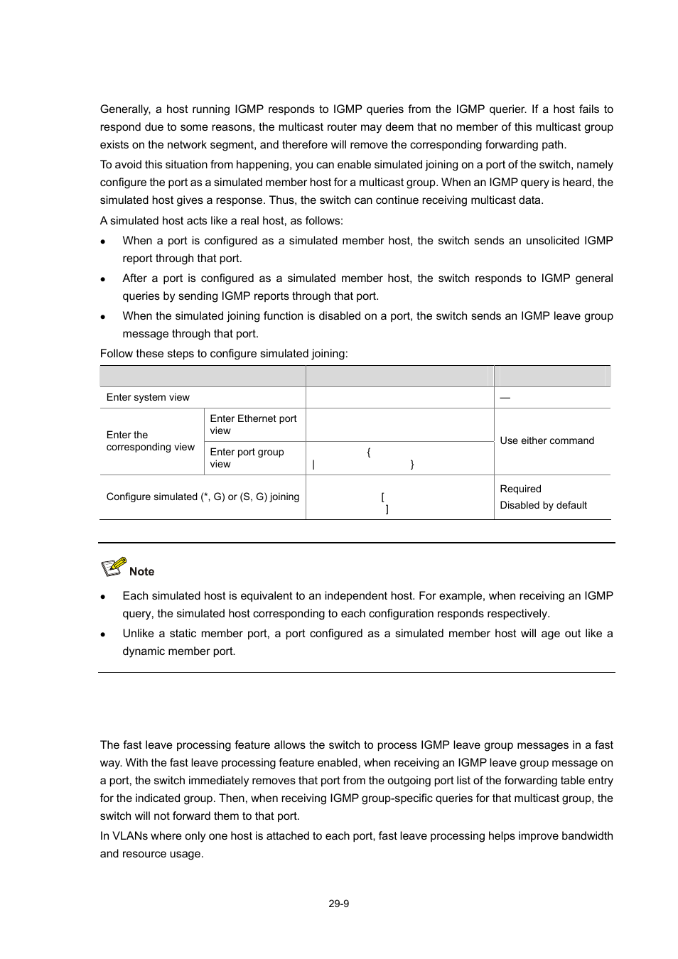 Configuring simulated joining, Configuring fast leave processing | H3C Technologies H3C WX6000 Series Access Controllers User Manual | Page 327 / 678